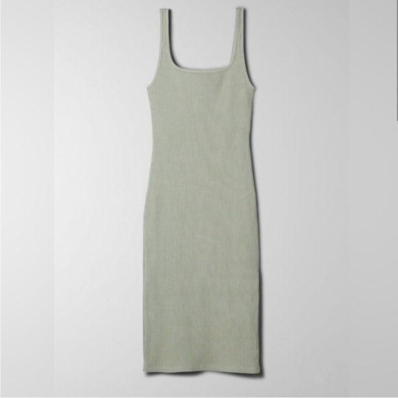 Wilfred Free Aritzia Murdock Silent Storm Green Ribbed Dress 2XS - Picture 2 of 5